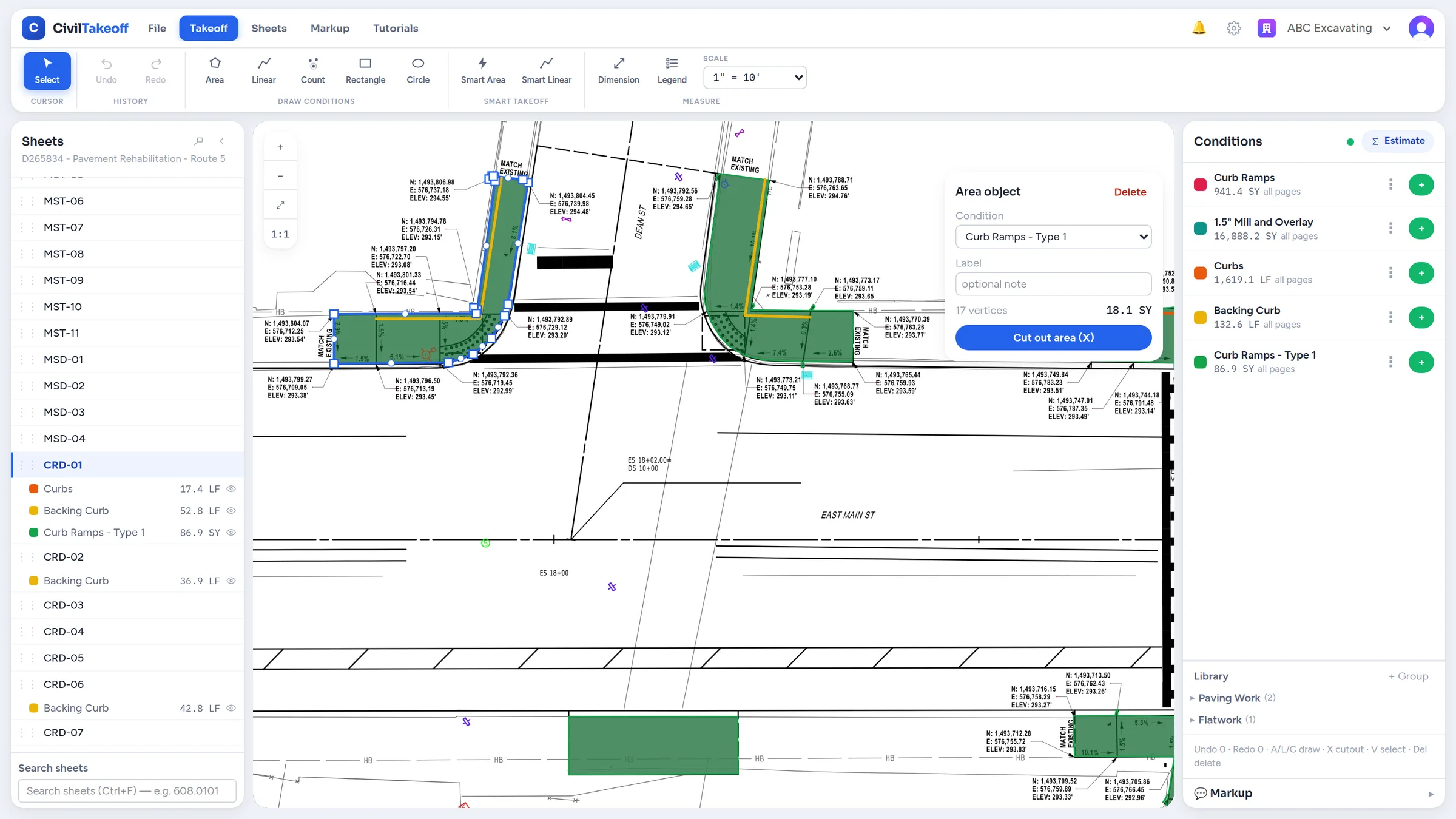 Use a suitable hatched region to create an editable area, then review its boundary before accepting the quantity.